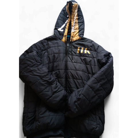 "HK11" Gold/Black Hooded Puff Jacket